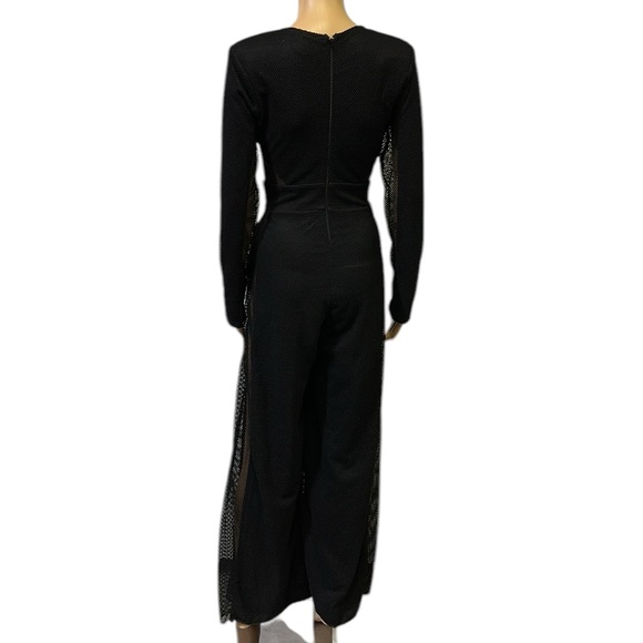 Windsor Plunge Neckline Wide Leg Mesh Side Black Zip Back Sexy Pants Jumpsuit M - Picture 7 of 12